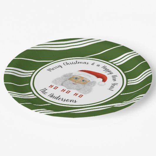 HO HO HO Santa Claus Green Lines Frohe Weihnachten Pappteller (Schrägansicht)