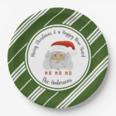 HO HO HO Santa Claus Green Lines Frohe Weihnachten Pappteller (Vorderseite)
