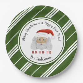 HO HO HO Santa Claus Green Lines Frohe Weihnachten Pappteller