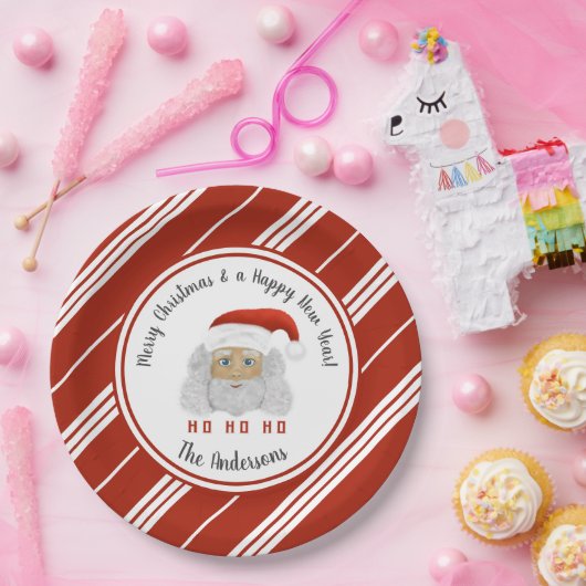 HO HO HO Santa Claus Red Lines Frohe Weihnachten Pappteller (Party)
