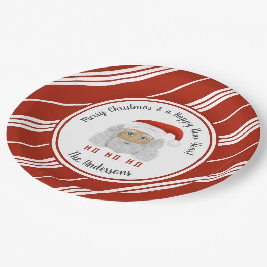 HO HO HO Santa Claus Red Lines Frohe Weihnachten Pappteller (Schrägansicht)