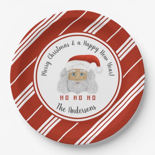 HO HO HO Santa Claus Red Lines Frohe Weihnachten Pappteller (Vorderseite)