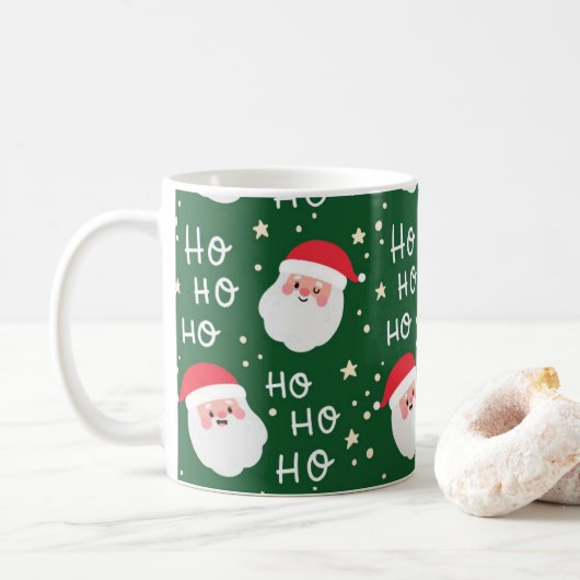 HO HO HO Santa Green Pattern Kaffee Tasse (Mit Donut)