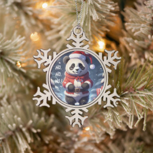 HO.HO.HO SANTA PANDA SCHNEEFLOCKEN Zinn-Ornament