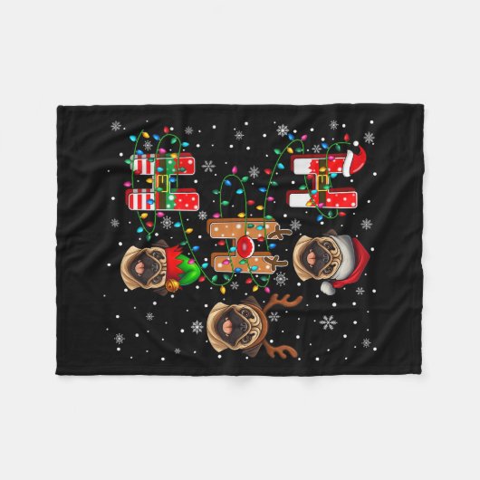 Ho Ho Ho Santa Reindeer Hat Elf Matching Mops Xmas Fleecedecke (Vorderseite (Horizontal))
