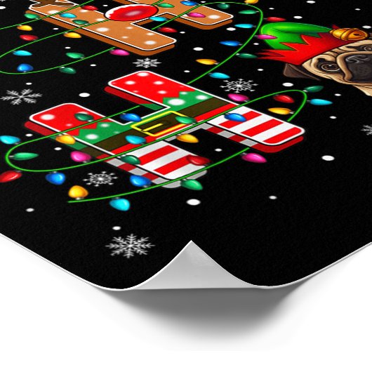 Ho Ho Ho Santa Reindeer Hat Elf Matching Mops Xmas Poster (Ecke)