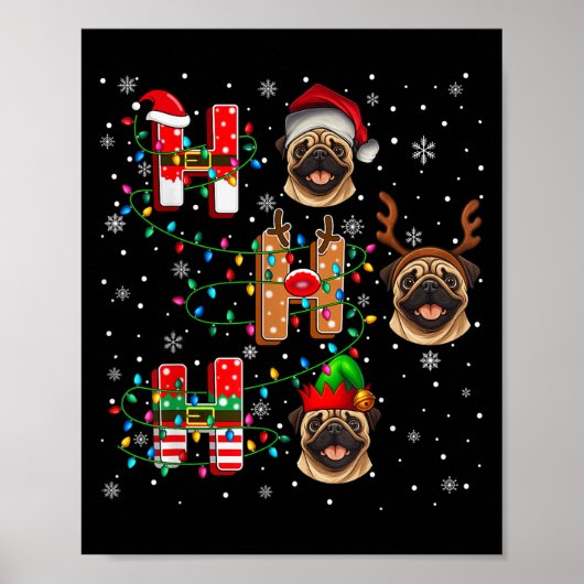 Ho Ho Ho Santa Reindeer Hat Elf Matching Mops Xmas Poster (Vorne)