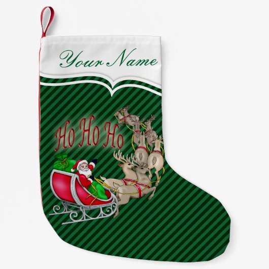 Ho Ho Ho Santa Sleigh Rentier Personalisiert Kleiner Weihnachtsstrumpf (Vorderseite)