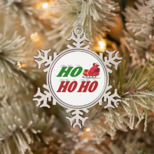 Ho Ho Ho Santa Sleigh-Typografie Schneeflocken Zinn-Ornament