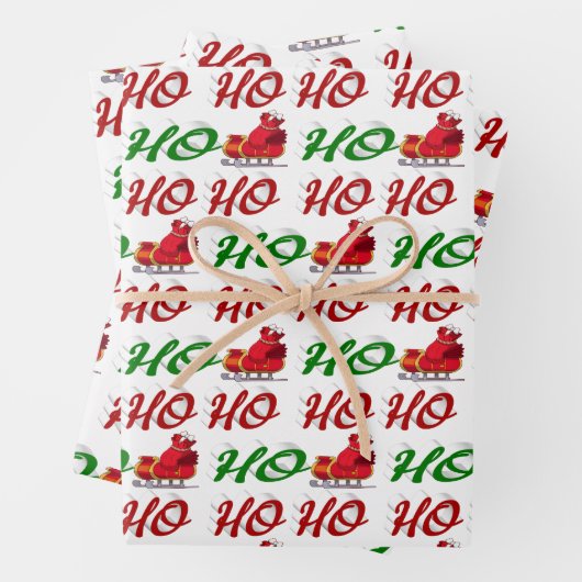Ho Ho Ho Santa Sleigh Weihnachtsgrüne Schrift Geschenkpapier Set (Beispiel)