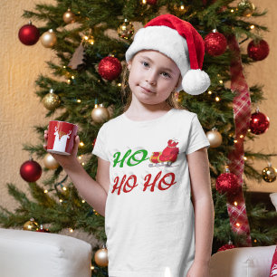 Ho Ho Ho Santa Sleigh Weihnachtsgrüne Schrift T-Shirt