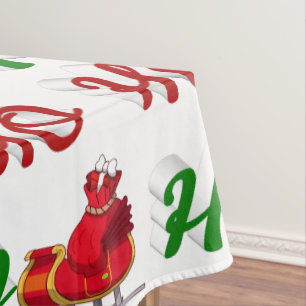 Ho Ho Ho Santa Sleigh Weihnachtsgrüne Schrift Tischdecke