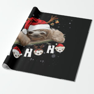Ho Ho Ho Sloth Christmas Weihnachtsmannmütze Rent Geschenkpapier