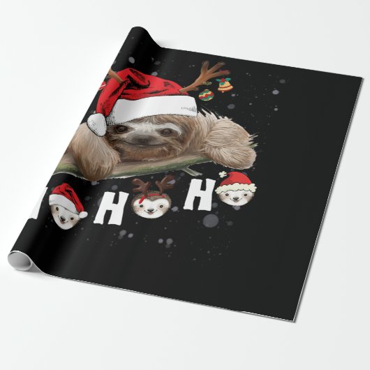 Ho Ho Ho Sloth Christmas Weihnachtsmannmütze Renti Geschenkpapier (Ungerollt)