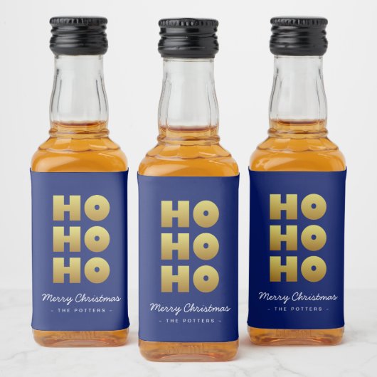 Ho Ho Ho | Spaß Weihnachten Blau & Gold Alkoholflaschenetikett (Flaschen)