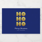 Ho Ho Ho | Spaß Weihnachten Blau & Gold Alkoholflaschenetikett (Einzelnes Label)