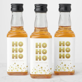 Ho Ho Ho | Spaß Weihnachten White & Gold Mini Alkoholflaschenetikett