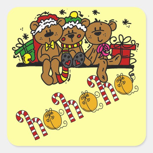 Ho Ho Ho Teddy Bears Quadratischer Aufkleber (Vorderseite)