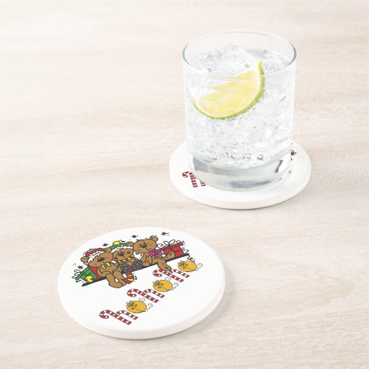 Ho Ho Ho Teddy Bears Sandstein Untersetzer (Seite)