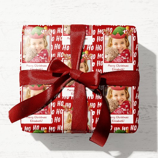 Ho Ho Ho Text Holiday Pattern mit Foto Weihnachten Geschenkpapier