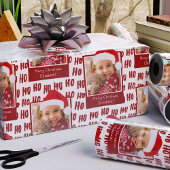 Ho Ho Ho Text Holiday Pattern w Foto Christmas v2 Geschenkpapier