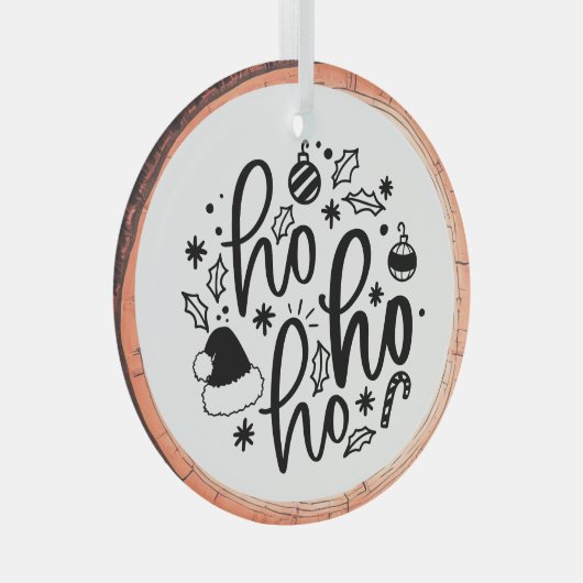 Ho Ho Ho Typografie Keepake Tree Ornament Aus Glas (Vorderseite Rechts)