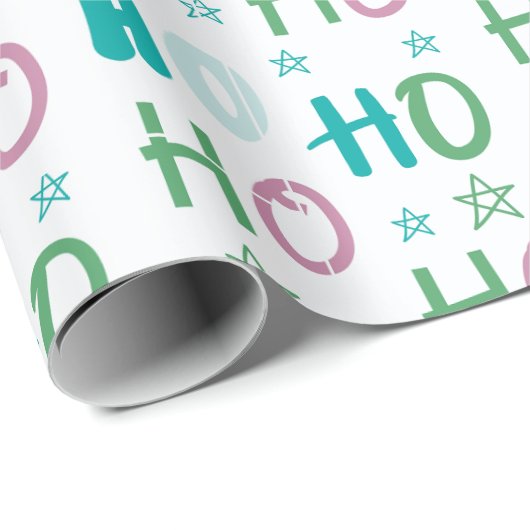 Ho Ho Ho und Stars Pastel Moderne Weihnachten Geschenkpapier (Rolleneckpunkt)