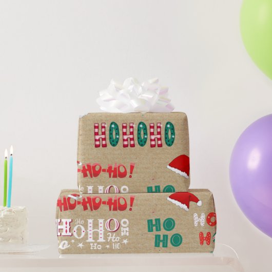 Ho Ho Ho Vintag Kraft Weihnachtsmuster Geschenkpapier (Partygeschenke)