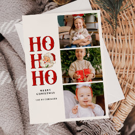 Ho Ho Ho Vintag Santa 3 Foto Flat Holiday Card Feiertagskarte