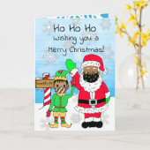 Ho Ho Ho Weihnachten Ethni Santa und Elf in Facema Karte (Gelbe Blume)