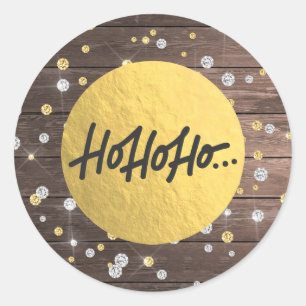 HO HO HO Weihnachten Holz Silber Gold Folie Runder Aufkleber