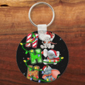 Ho Ho Ho Weihnachts Elefant Weihnachtsmannmütze Schlüsselanhänger (Vorderseite)