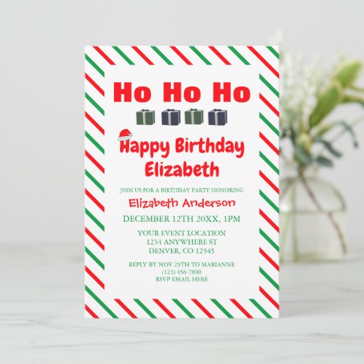 Ho Ho Ho Weihnachts-Kindergeburtstag Einladung (Stehend Vorderseite)