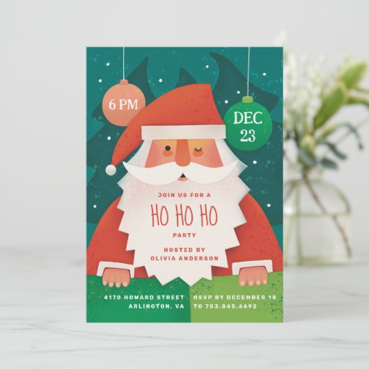 Ho Ho Ho Weihnachts-Party | Niedlicher Weihnachtsf Einladung (Stehend Vorderseite)