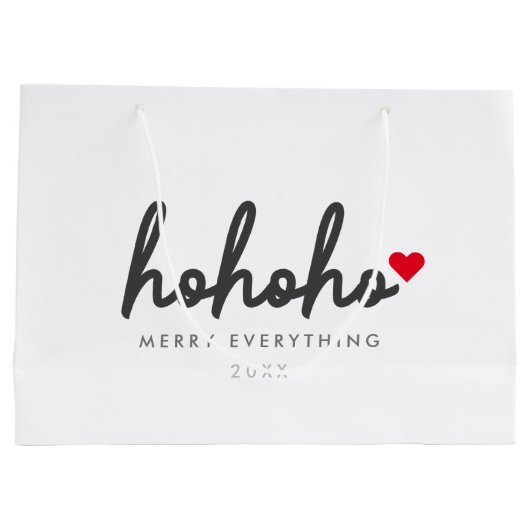 Ho Ho Ho | Weihnachtsherz Modernes Minimalistisch Große Geschenktüte (Rückseite)