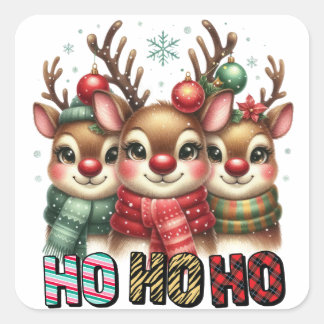Ho Ho Ho Weihnachtskarte Quadratischer Aufkleber