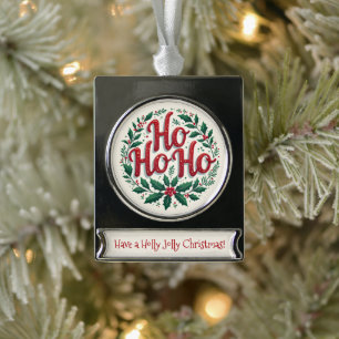Ho Ho Ho Weihnachtskranz-Typografie-Design Banner-Ornament Silber