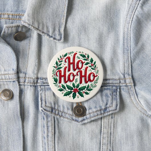 Ho Ho Ho Weihnachtskranz-Typografie-Design Button (Beispiel)