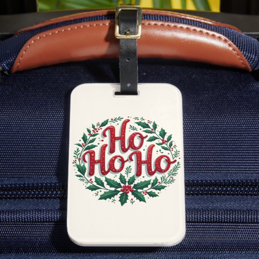 Ho Ho Ho Weihnachtskranz-Typografie-Design Gepäckanhänger (Vorderseite Insitu 2)