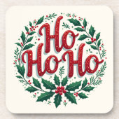 Ho Ho Ho Weihnachtskranz-Typografie-Design Getränkeuntersetzer (Vorderseite)