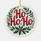 Ho Ho Ho Weihnachtskranz-Typografie-Design Keramik Ornament (Hinten)