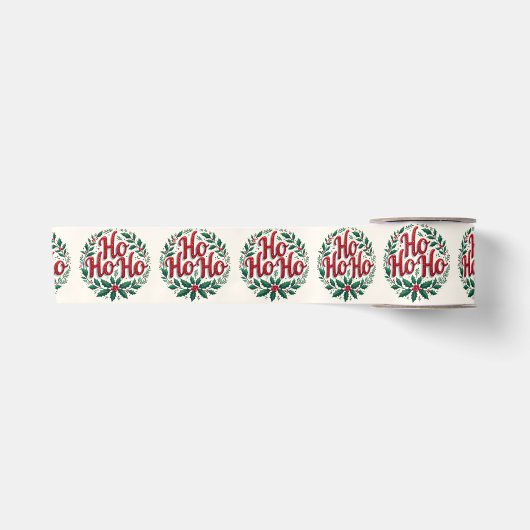 Ho Ho Ho Weihnachtskranz-Typografie-Design Satinband (Vorderseite)