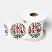 Ho Ho Ho Weihnachtskranz-Typografie-Design Satinband (Spule)