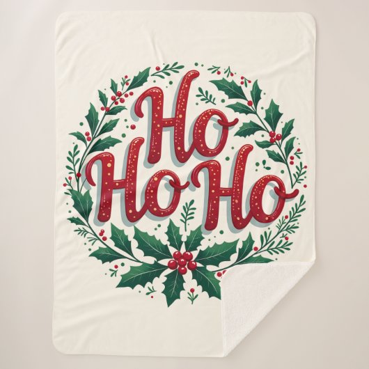 Ho Ho Ho Weihnachtskranz-Typografie-Design Sherpadecke (Vorderseite)