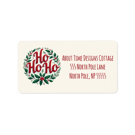Ho Ho Ho Weihnachtskränze-Typografie-Design Adressaufkleber (Vorne)