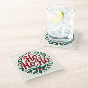 Ho Ho Ho Weihnachtskränze-Typografie-Design Glasuntersetzer