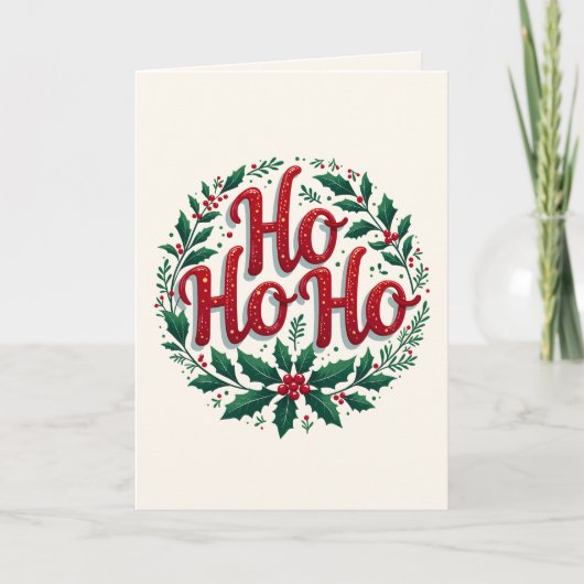 Ho Ho Ho Weihnachtskränze-Typografie-Design Karte (Vorderseite)