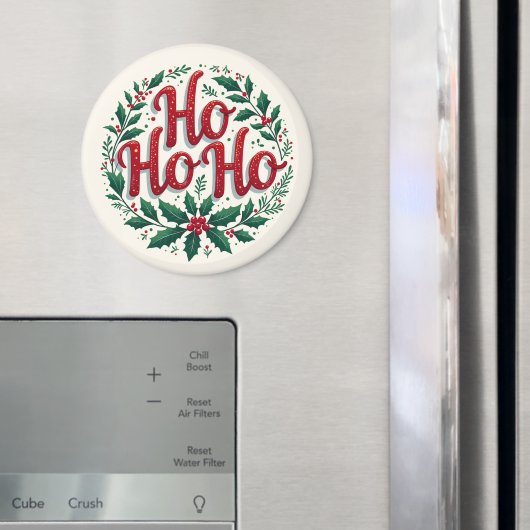 Ho Ho Ho Weihnachtskränze-Typografie-Design Magnet (In Situ (Kühlschrank))