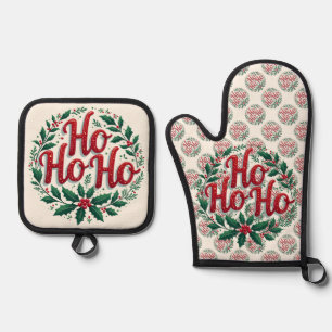 Ho Ho Ho Weihnachtskränze-Typografie-Design Ofenhandschuh & Topflappen-Set