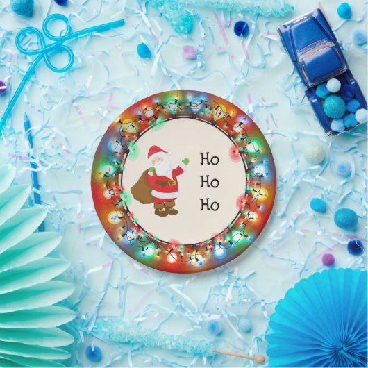 Ho Ho Ho Weihnachtsmann mit Weihnachtsbeleuchtung Pappteller (Party)